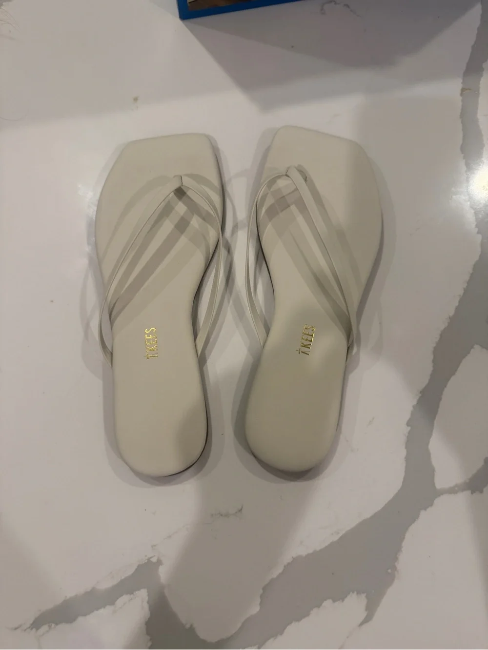 Minimalist Cream Square-Toe Thong Sandals